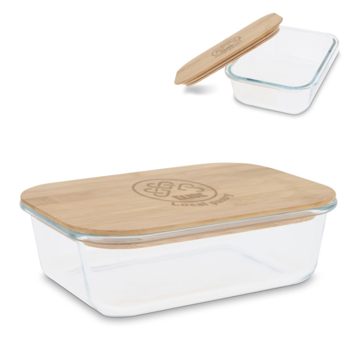 Praktyczny szklany lunchbox z bambusową pokrywką, 1 L - LT90457