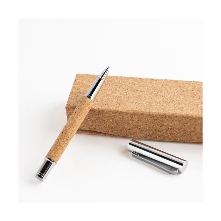 Pióro kulkowe z metalu i korka, w eleganckim pudełku - IP13158638