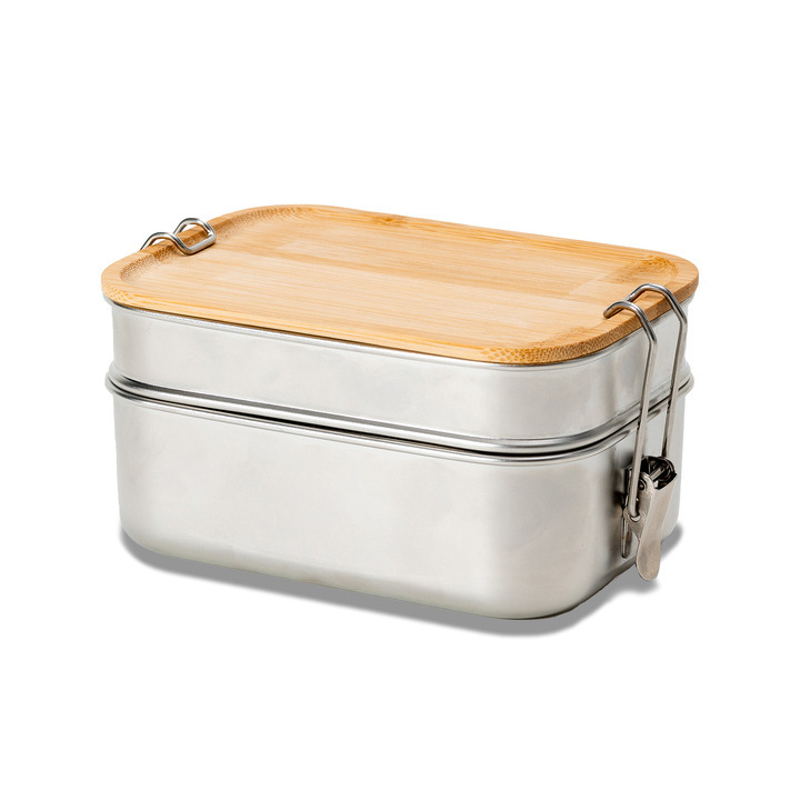 Double lunch box Alcora srebrny - R08209 (gadzety reklamowe)