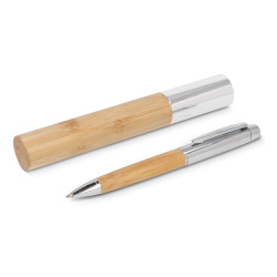 Metalowo-bambusowy długopis w tubie - LT82172