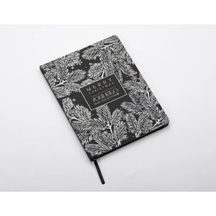 Tasteful B5 notebook with coloured rubber band made of PU eco leather with Christmas print - 18004