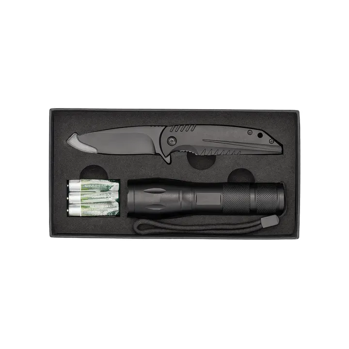 Mezus Knife set with flashlight black - R17569 (gadzety reklamowe)