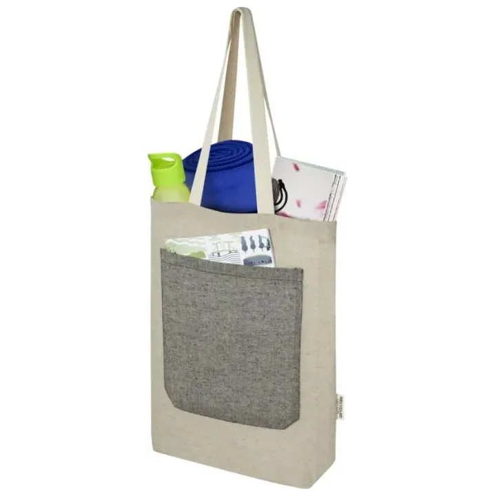 Torba na zakupy z kieszenią, 9 l z bawełny z recyklingu, 150 g/m² - PC 12064392