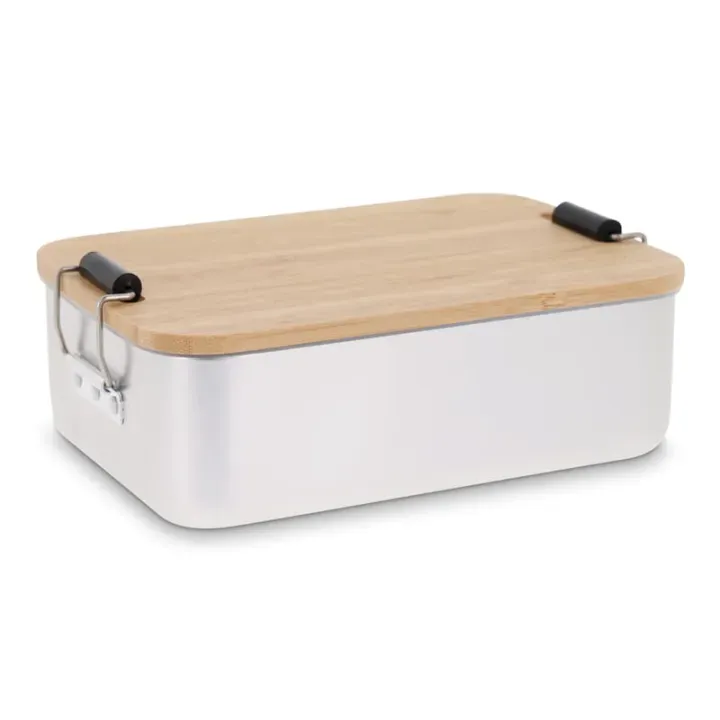 Aluminiowy jednokomorowy lunchbox z bambusową pokrywką - LT90456 (N0005)