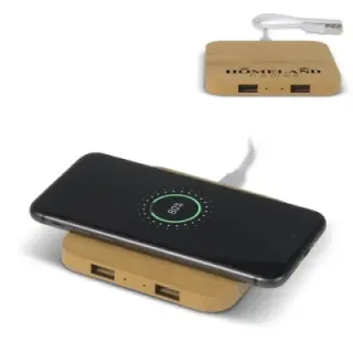 Bamboo Wireless charger with 2 USB hubs 5W - LT95048 (gadzety reklamowe)