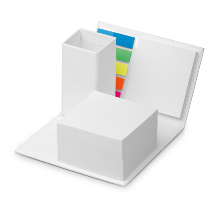 Zestaw karteczek samoprzylepnych ze stojakiem na ołówki w rozkładanej kostce z papieru - ST 53434